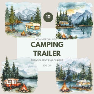 Camping Trailer Clipart, Vintage Adventure Art, Traveling, Camping, Caravan, Junk Journal, Illustration Commercial Use, Transparent PNG