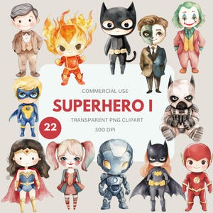Superheld I Clipart, Jungen & Mädchen Superheld, Baby Helden, süßer Superheld, Superheld Geburtstag Aquarell für kommerzielle Nutzung, transparente PNG