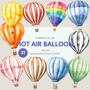 Heißluftballons Clipart Pack, Heißluftballons Aquarell, Ballon-Babyparty-Kinderzimmer-Dekor Kinder Wandkunst, kommerzielle Nutzung, transparente PNG
