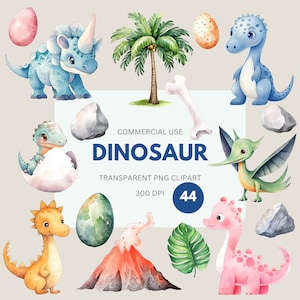 Pacote de clipart de dinossauro, dinossauro bebê, dinossauro fofo, gráficos de berçário para chá de bebê, fóssil, T-Rex, uso comercial, PNG transparente