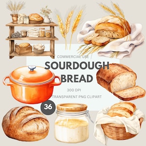 Pacote de clipart de fermento natural, clipart de pão artesanal, pão de fermento natural PNG, clipart de panificação de pão, uso comercial de fermento natural, PNG transparente