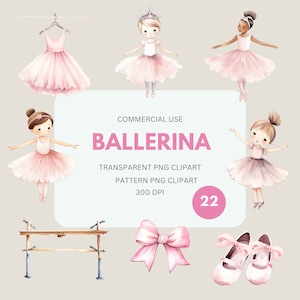 Ballerina Clipart Pack, Ballet PNG, Pink Ballerinas, Dancing Girl, Tutu Water Color, Commercial Use, Transparent PNG