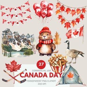 Clipart fête du Canada, premier juillet, drapeau canadien, castor, poutine, 1er juillet, clipart Canada, drapeau du Canada pour un usage commercial, PNG transparent