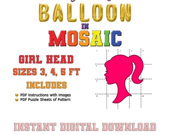 Girl Head Balloon in Mosaic Template, Girl Head from Balloons Photo Prop, Instant Download, DIGITAL FILE