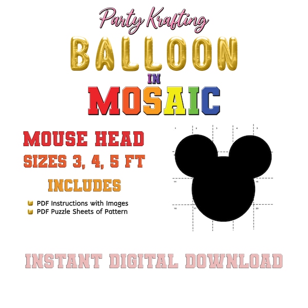 Mouse Head Balloon in Mosaic Template, Mouse Head from Balloons Photo Prop, Instant Download, DIGITAL FILE