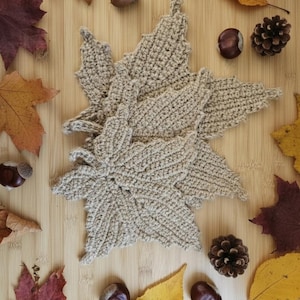 Handmade Jute Crochet Hot Pad Maple Leaf: Rustic Boho Home Decor