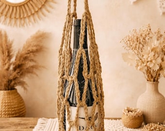 Handcrafted Jute Wine Bottle Holder – Boho Picnic & Gift Bag