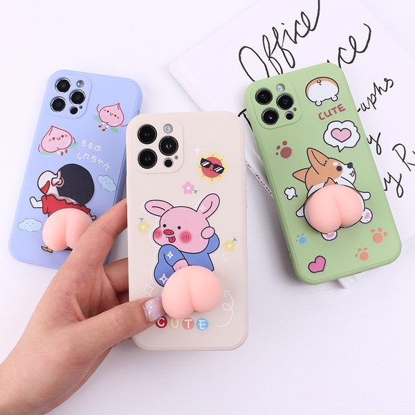 Coque pour iPhone Squishy mignon dessin animé pêche 3D pour iPhone 12 Pro Max, 12 Pro, 12, mini, 11 Pro Max, 11 Pro, 11, XR, 7/8 plus, 7/8