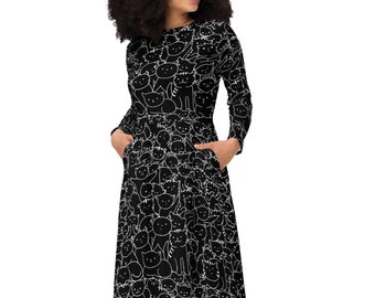 Cat Dress, Black Cat Lover, Teacher Dress, Womens Cat Dress, Cat Lover Gift