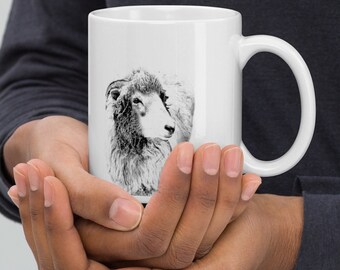 Minimalistische mok schapen – Zwart-witte koffiemok schapenboerderij