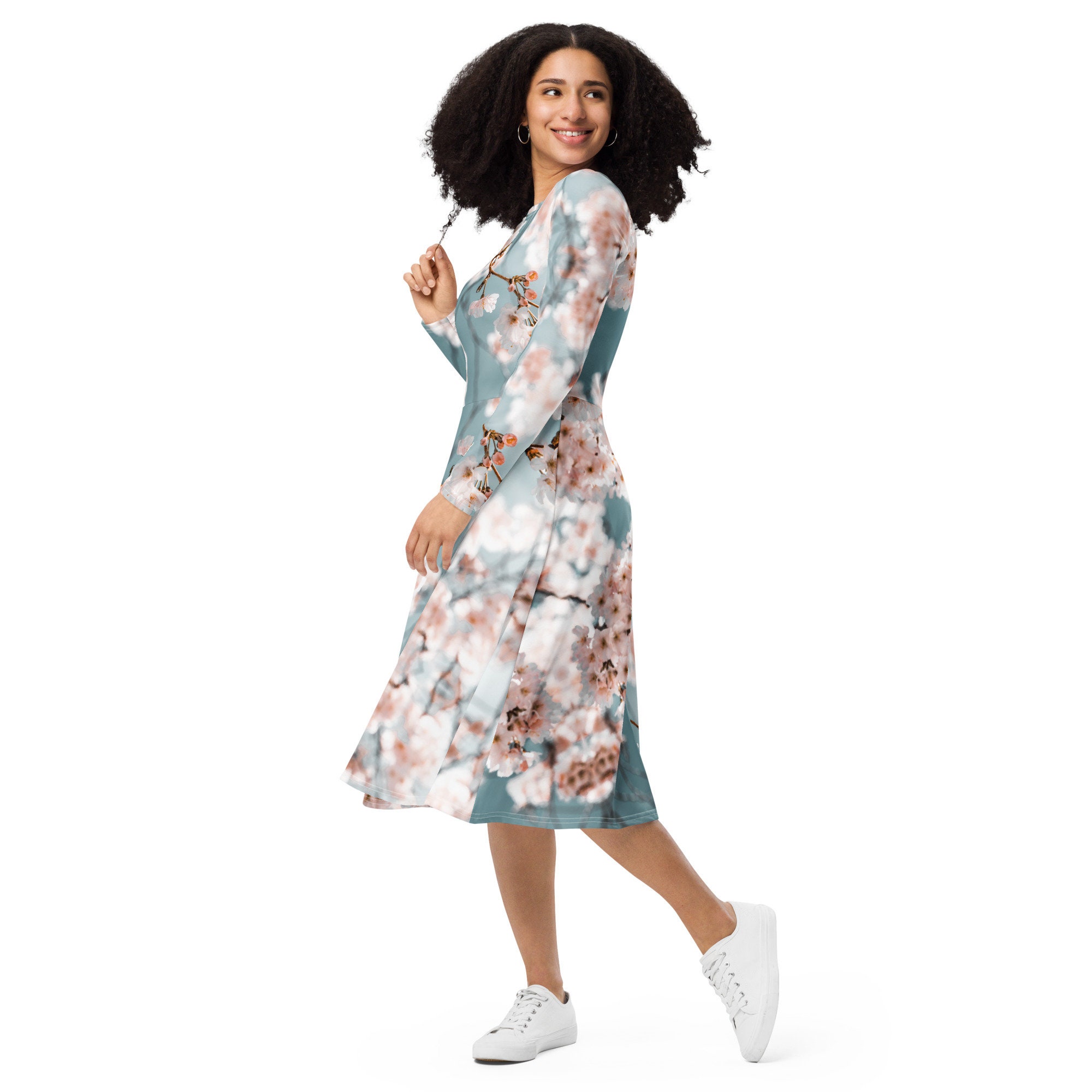 Blue Pink Floral Dress With Pockets Women's Summer Floral Elegant Dress ...