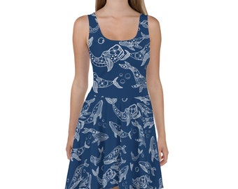 Vestido de baleia, vestido de amante de animais, amante de baleia, lindo vestido de baleia, presente de amante do oceano, vestido náutico