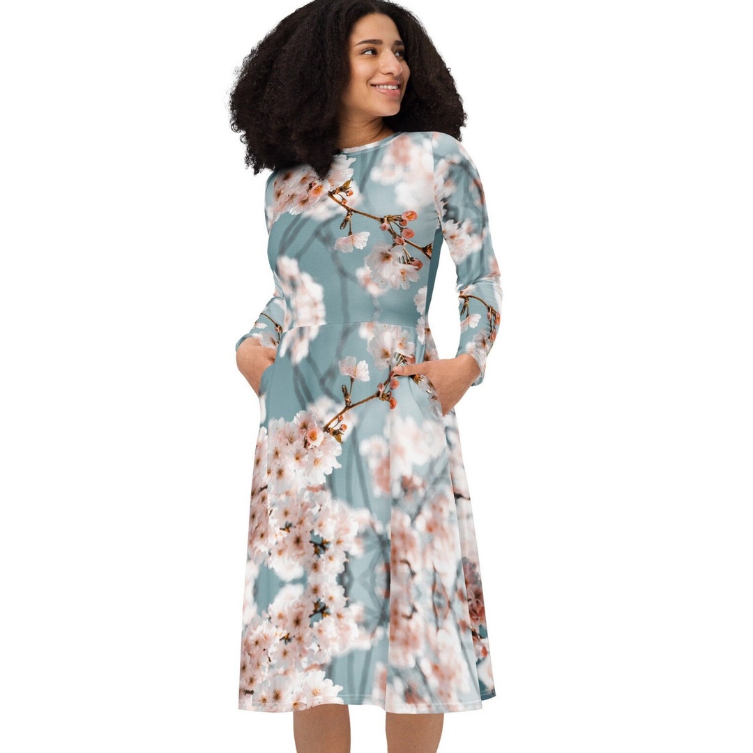 Dark Blue Dress With Pretty Pink Flowers main image 0