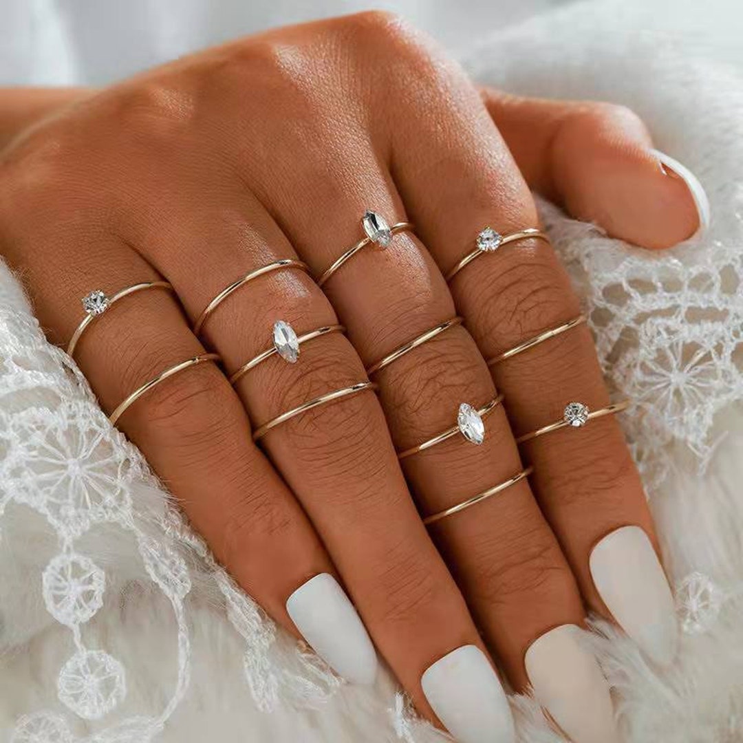 12pcs Diamond Engagement Ring Set for Women 14K Gold Plated - Etsy