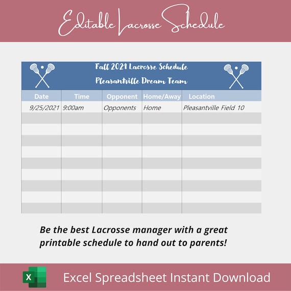 Editable Printable Lacrosse Schedule - Etsy