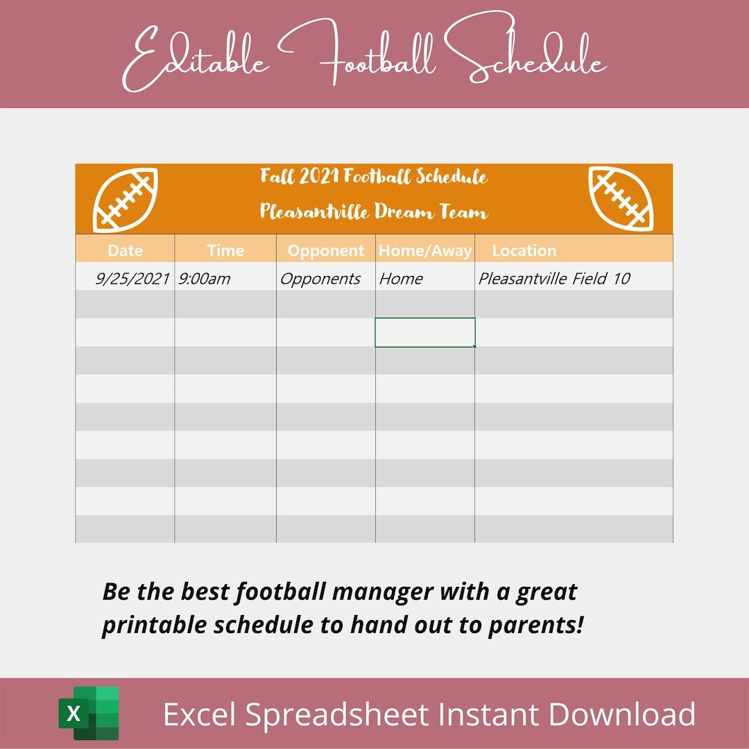 Editable Printable Football Schedule - Etsy