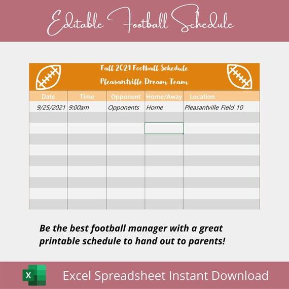 Editable Printable Football Schedule - Etsy