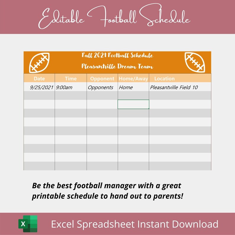 Editable Printable Football Schedule Etsy