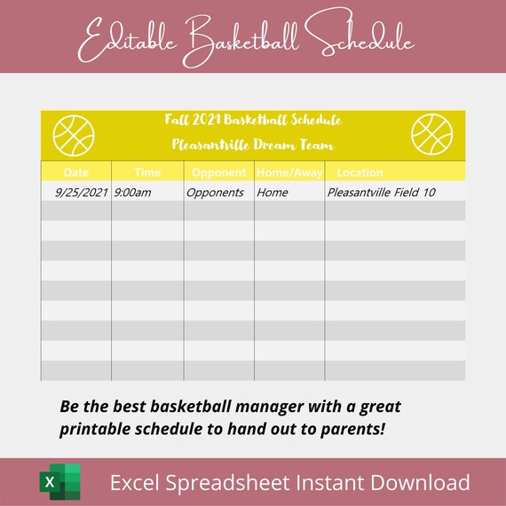 Editable Printable Basketball Schedule - Etsy