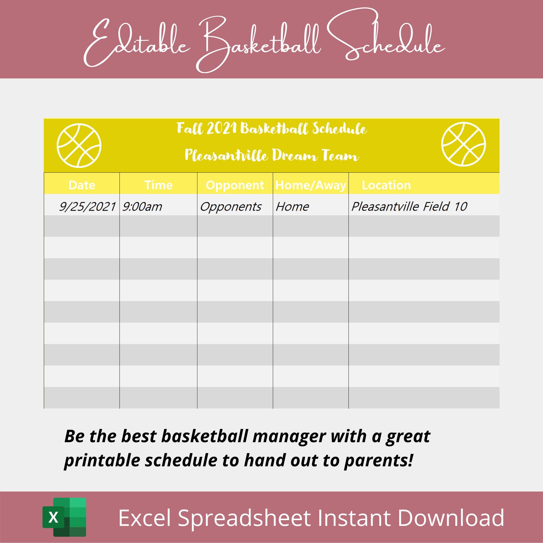 Editable Printable Basketball Schedule Etsy