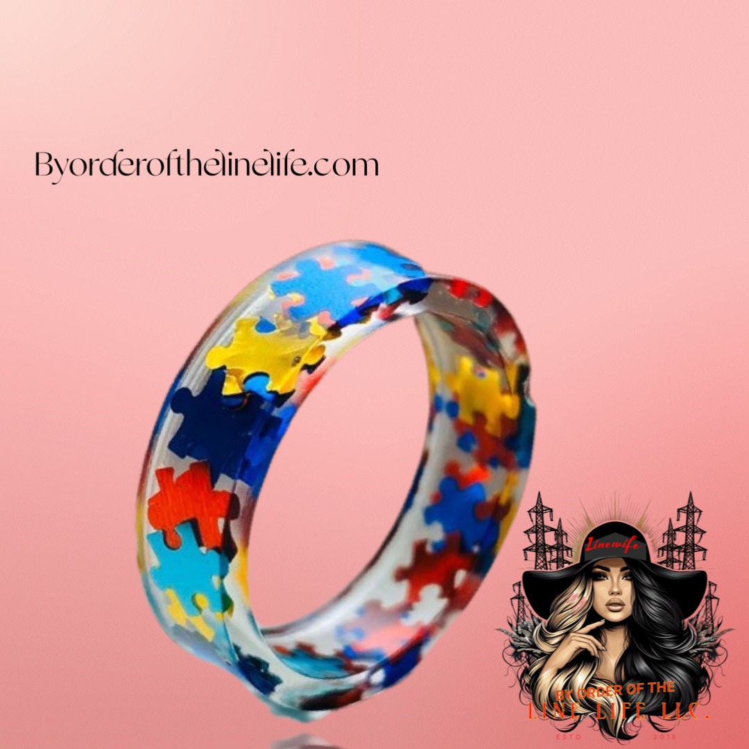Resin Puzzle Piece Ring Autism Awareness Resin Puzzle Piece Ring Autism ...