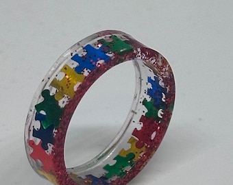 Red sparkling Autism Awareness Ring