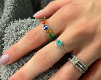 Autism puzzle, resin ring with hearts