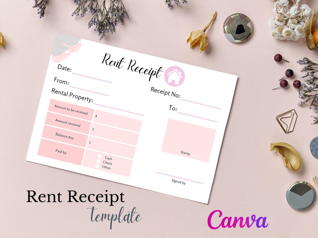 Printable Rent Receipt Template Editable in Canva A6 Business Pink - Etsy