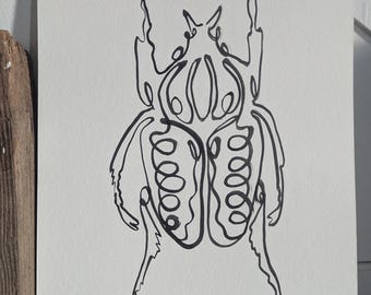 Beetle one line painting / African Scarab Goliathus Orientalis /  Abstract insect / line art / Minimalist bug decor / Original painting
