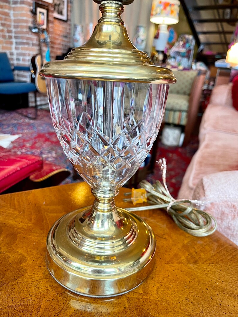 Vintage Brass and Cut Glass Accent Lamp Etsy