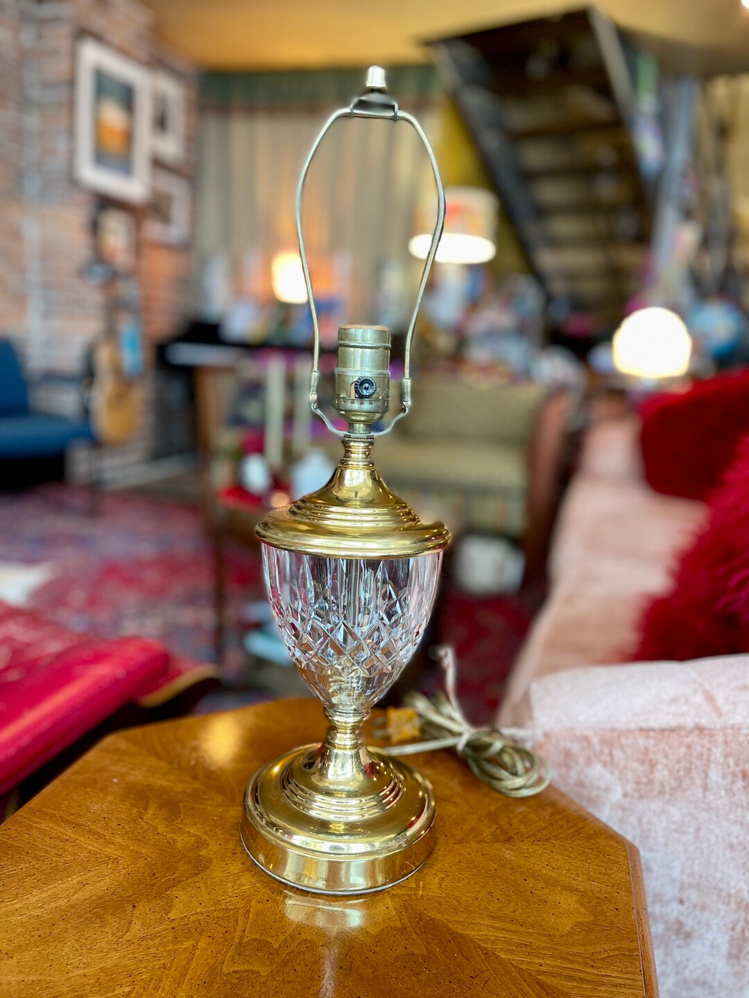 Vintage Brass and Cut Glass Accent Lamp - Etsy