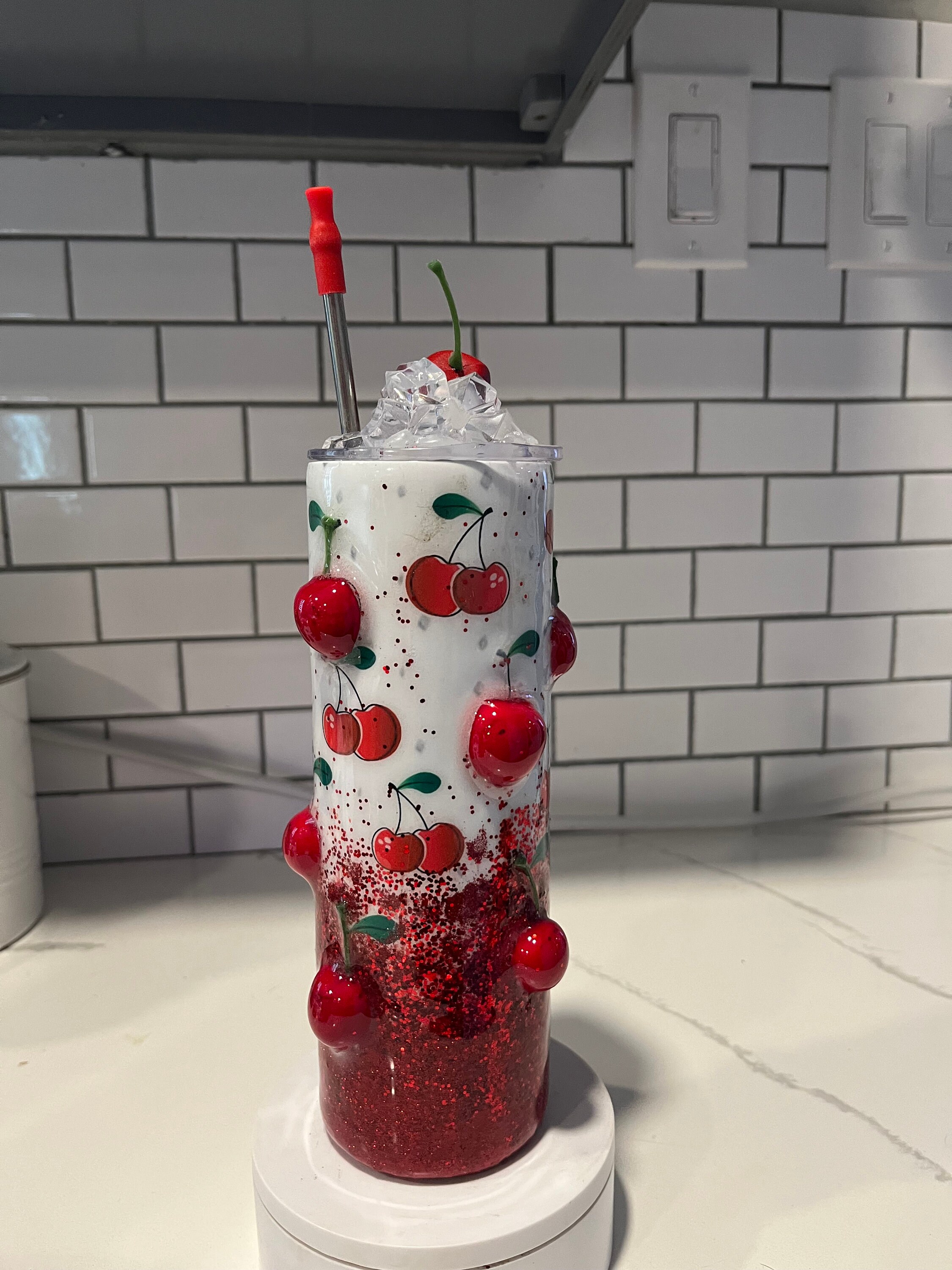 3D Cherry Tumbler With Sparkling Glitter - Etsy