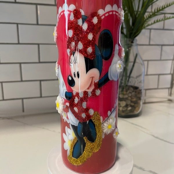 Glittering Minnie mouse with 3D flowers