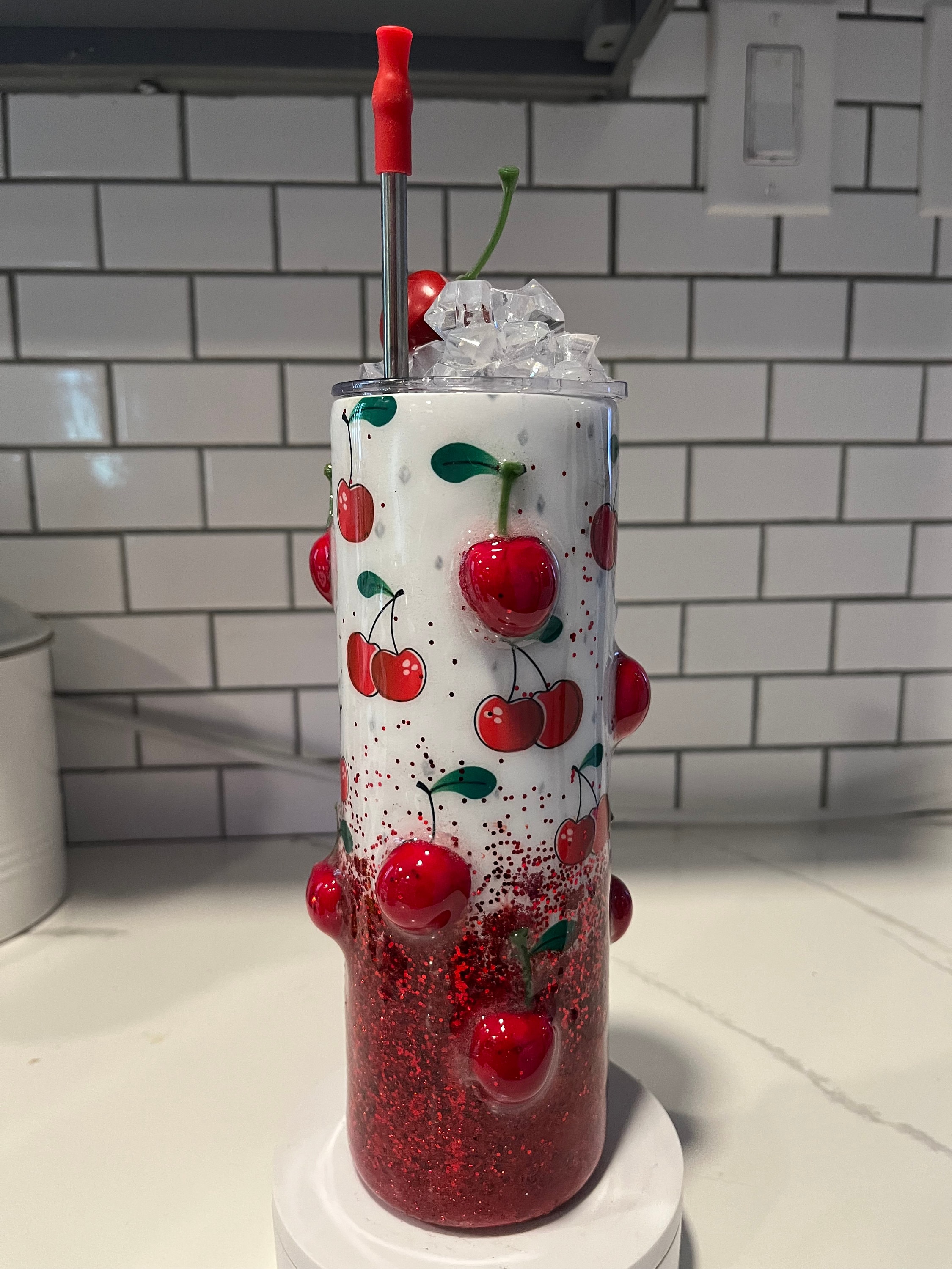 3D Cherries and Sparkling Glitter Tumbler Cup - Etsy
