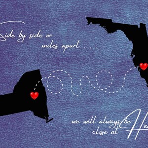 Side by side or miles apart, Printable, Digital Download, Personalized Farewell Gift, State distance, moving away, going to college