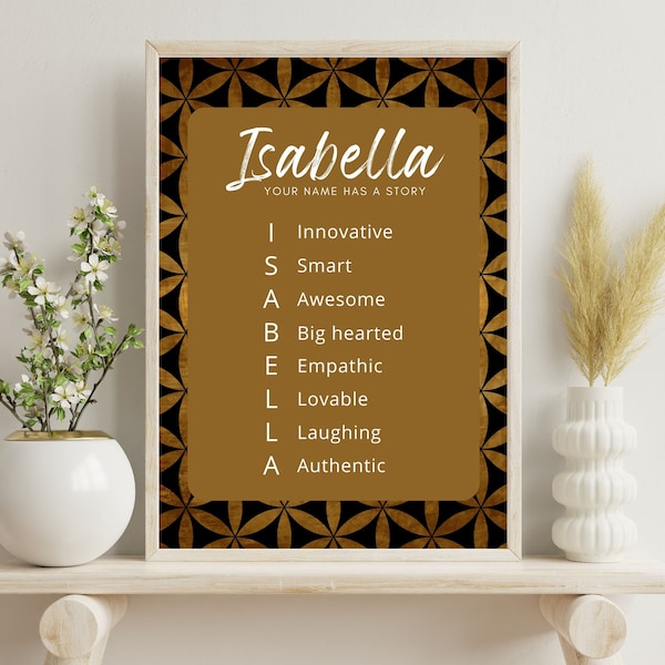 Gold Abstract Acrostic For Him or Her, Printable, Digital Download, Personalized Art, Name Art, Nursery Bedroom Art, Encouragement