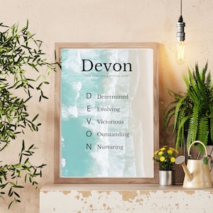 Beach Scene-Light Acrostic Personalized Name, Printable, Digital Download, Personalized Art, Name Art, Nursery Bedroom Art, Encouragement