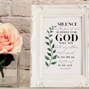 Stille im Gesicht des Bösen ist selbst böse Dietrich Bonhoeffer Zitat, Digitaler Download, Cricut Quotes, christliches Zitat, Sofortiger Download