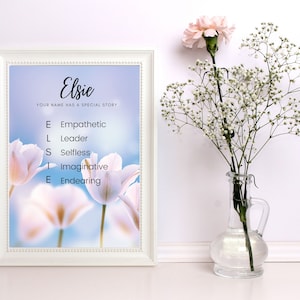 Tulips Acrostic Personalized Name, Printable, Digital Download, Personalized Art, Name Art, Nursery Bedroom Art, Encouragement