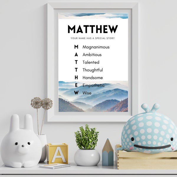 Mountains Acrostic Personalized Name, Printable, Digital Download, Personalized Art, Name Art, Nursery Bedroom Art, Encouragement