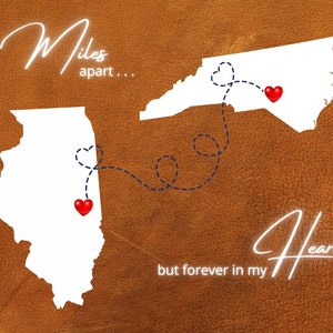 Miles apart but forever in my heart, Printable, Digital Download, Personalized Farewell Gift, State distance, moving away, going to college
