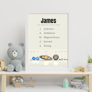 Planets Acrostic Personalized Name, Printable, Digital Download, Personalized Art, Name Art, Nursery Bedroom Art, Encouragement