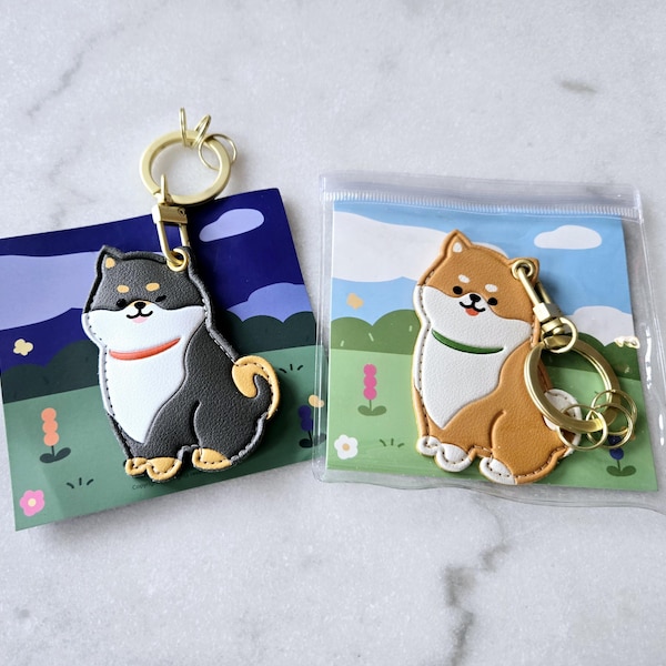 Cute Shiba Inu Keychain with slot for fob, Red Shiba, Black Tan Shiba