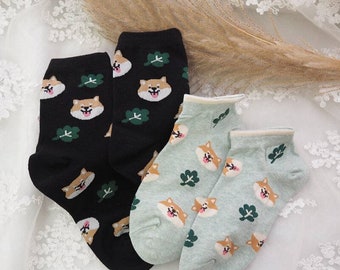 Shiba Inu Heart With Fashion Dress Socks Short Socks Leisure Travel 11.8 Inch