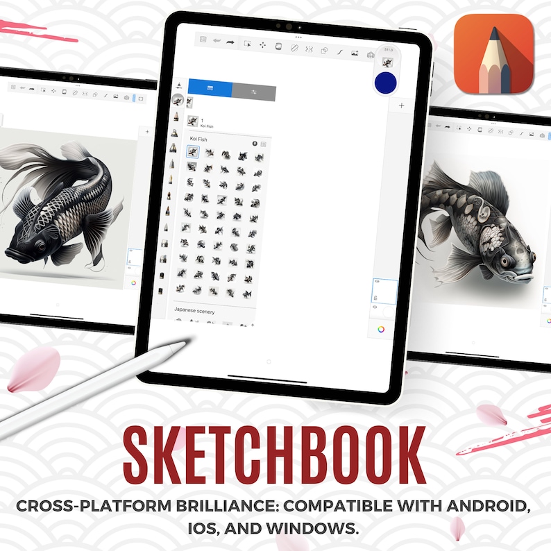 Procreate Koi Fish Tutorial 50 Japanese Koi Fish Procreate Brush Stamps: Tattoo Designs (digital ...