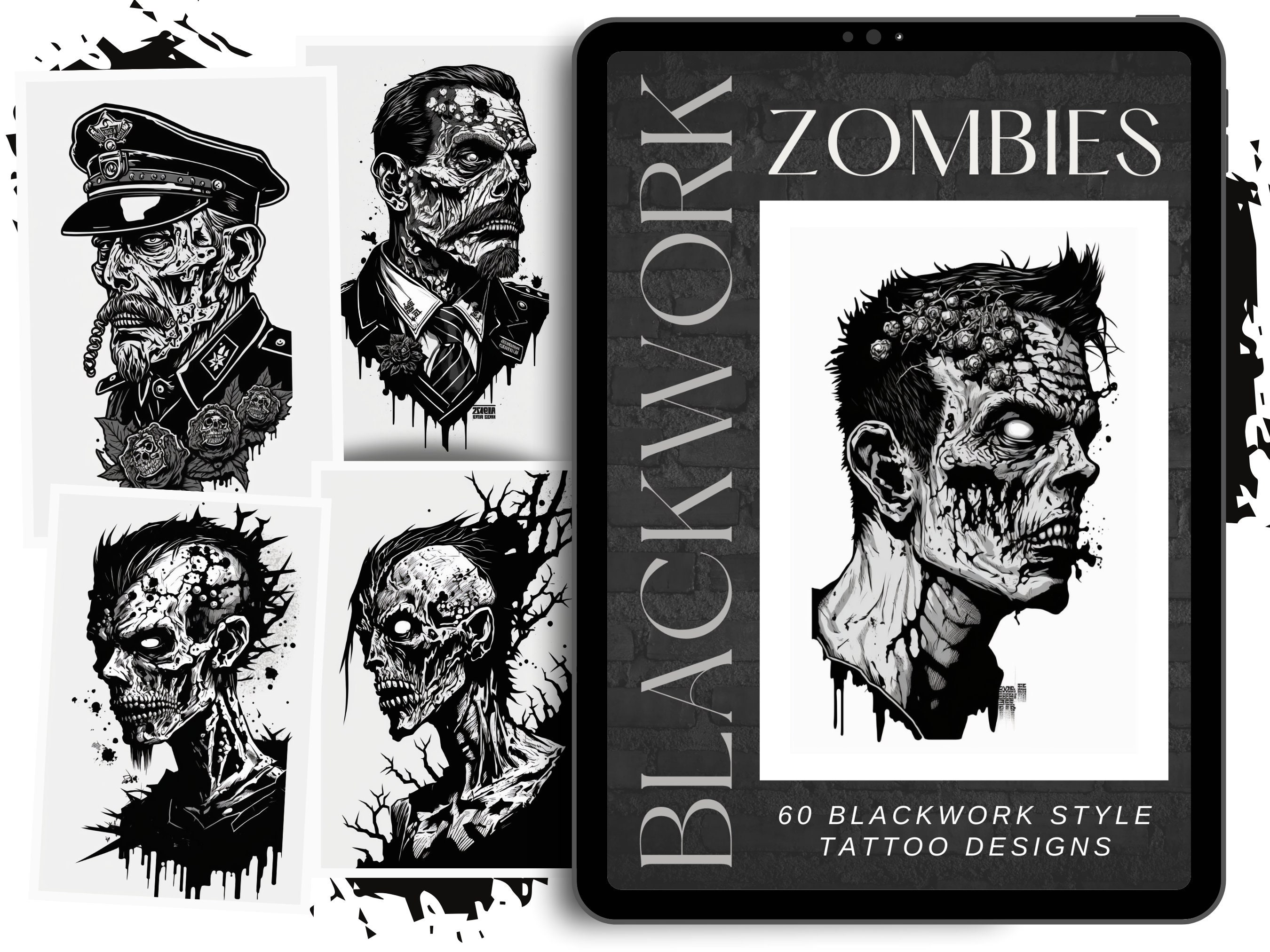 Blackwork Tattoo Designs 'zombies' Tattoo Flash - Etsy