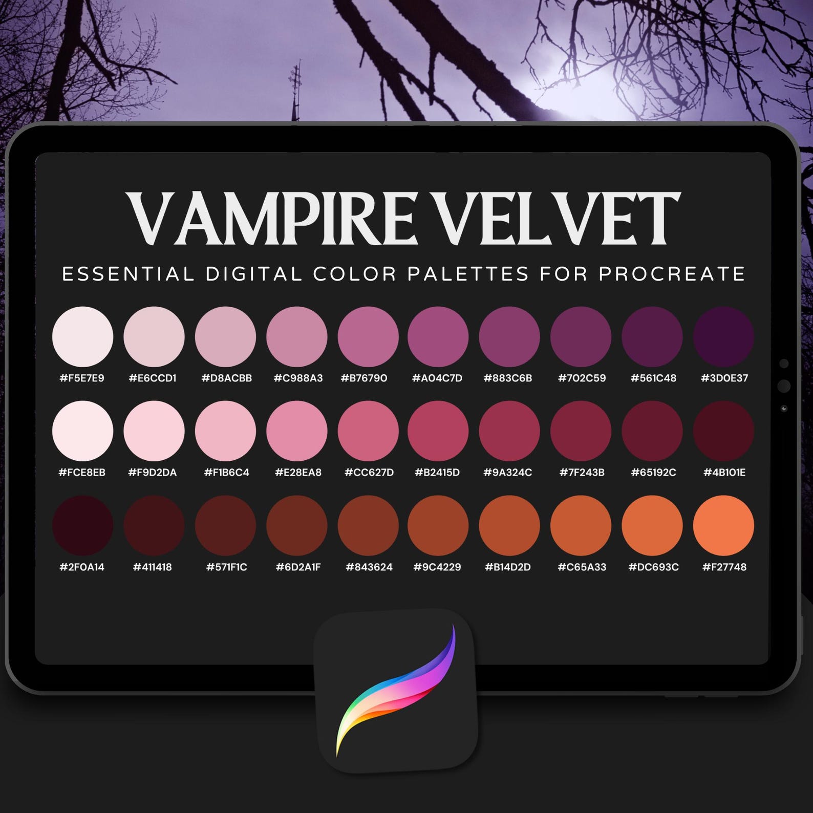 Vampire Velvet Procreate Color Palette – 30 Gothic Crimson Tones for ...