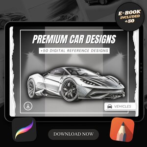 50 Car Procreate Brush Stamps | Tattoo Designs | Digital Art | Procreate Brushes | Tattoo Flash Sheets | Automotive Art
