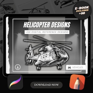 Helicopter Tattoo Designs: 50 Procreate Brush Stamps (Digital Download)