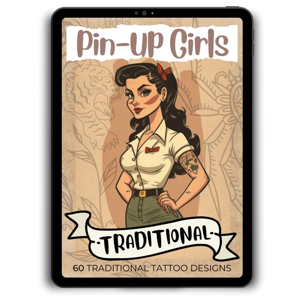 Diseños de tatuajes tradicionales 'Chicas pin up' / Hoja de tatuaje flash / Diseños de tatuajes descargables en Pdf / Diseños descargables de arte más vendidos